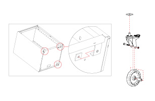 Montageanleitung zur Befestigung eines Rollensatzes für PC Stationen. 