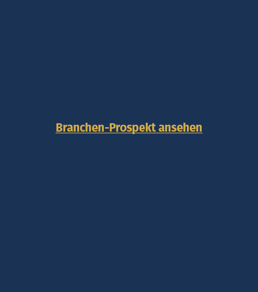 Link zum Branchen-Prospekt mit gelbem Text 'Branchen-Prospekt ansehen' auf dunkelblauem Hintergrund.