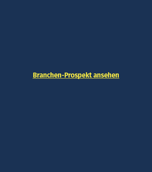 Link zum Branchen-Prospekt Elektro mit gelbem Text 'Branchen-Prospekt ansehen' auf dunkelblauem Hintergrund