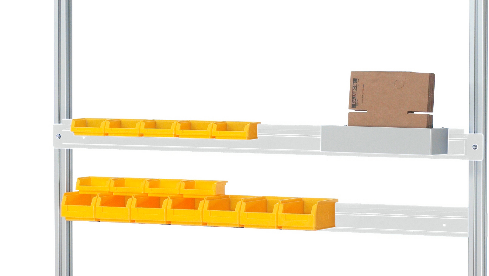 Halteschiene für Sichtlagerkästen 750 mm Breite Halteschiene für Sichtlagerkästen 750 mm Breite